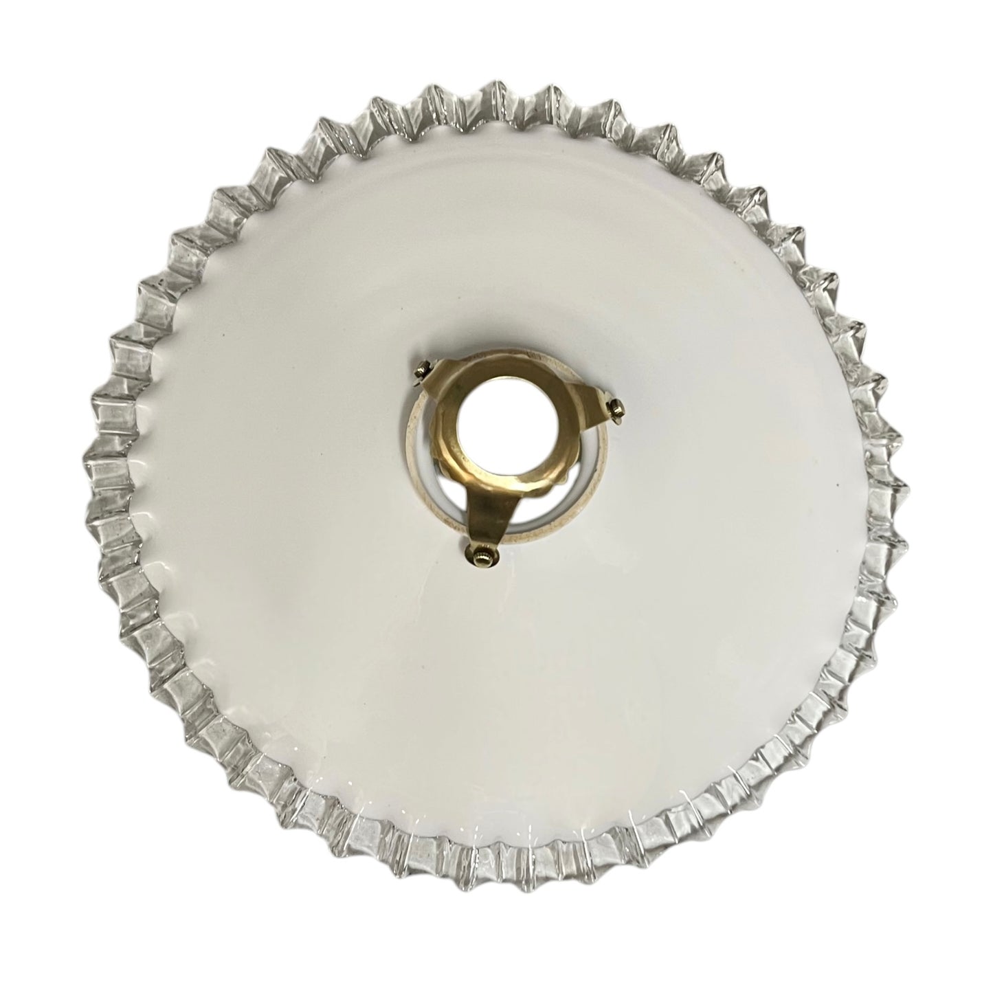 Vintage French Opaline Milk Glass Pendant Lamp Shade with Brass Collar