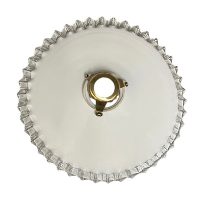 Vintage French Opaline Milk Glass Pendant Lamp Shade with Brass Collar