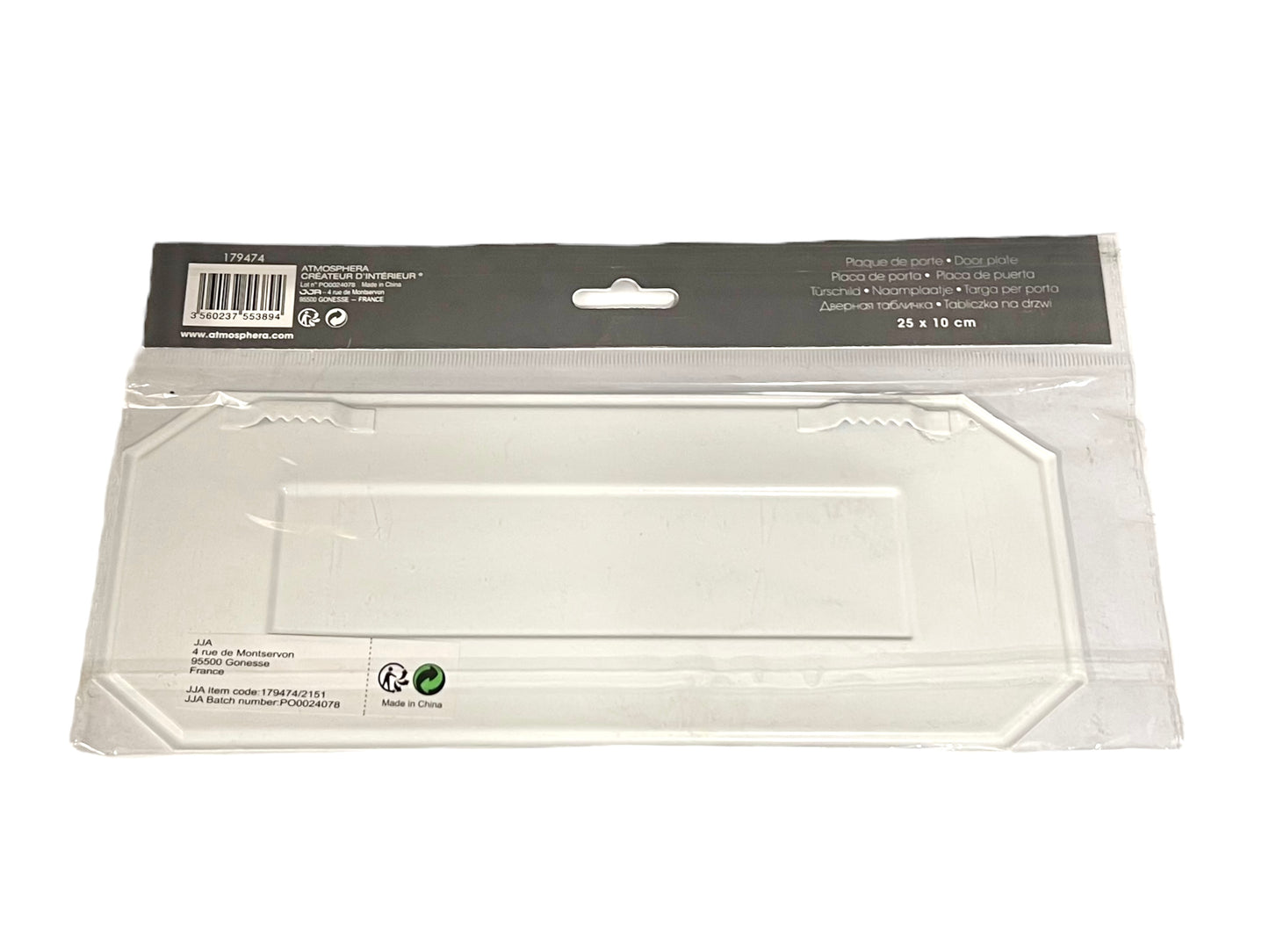 Packaged sign with clear window on a white background