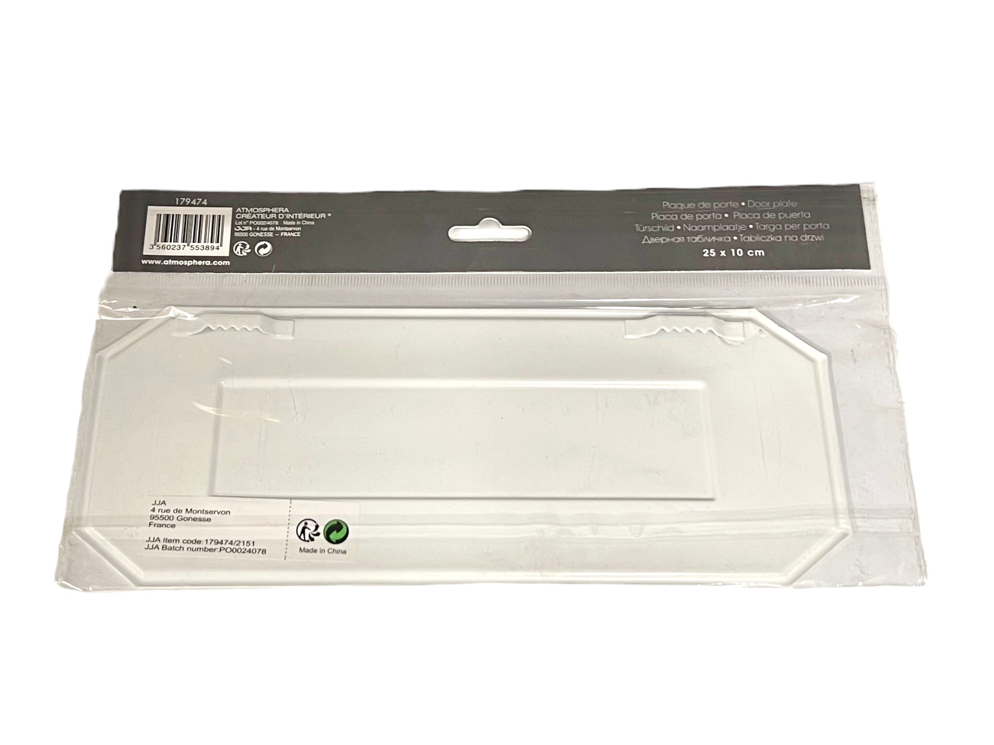 Packaged sign with clear window on a white background