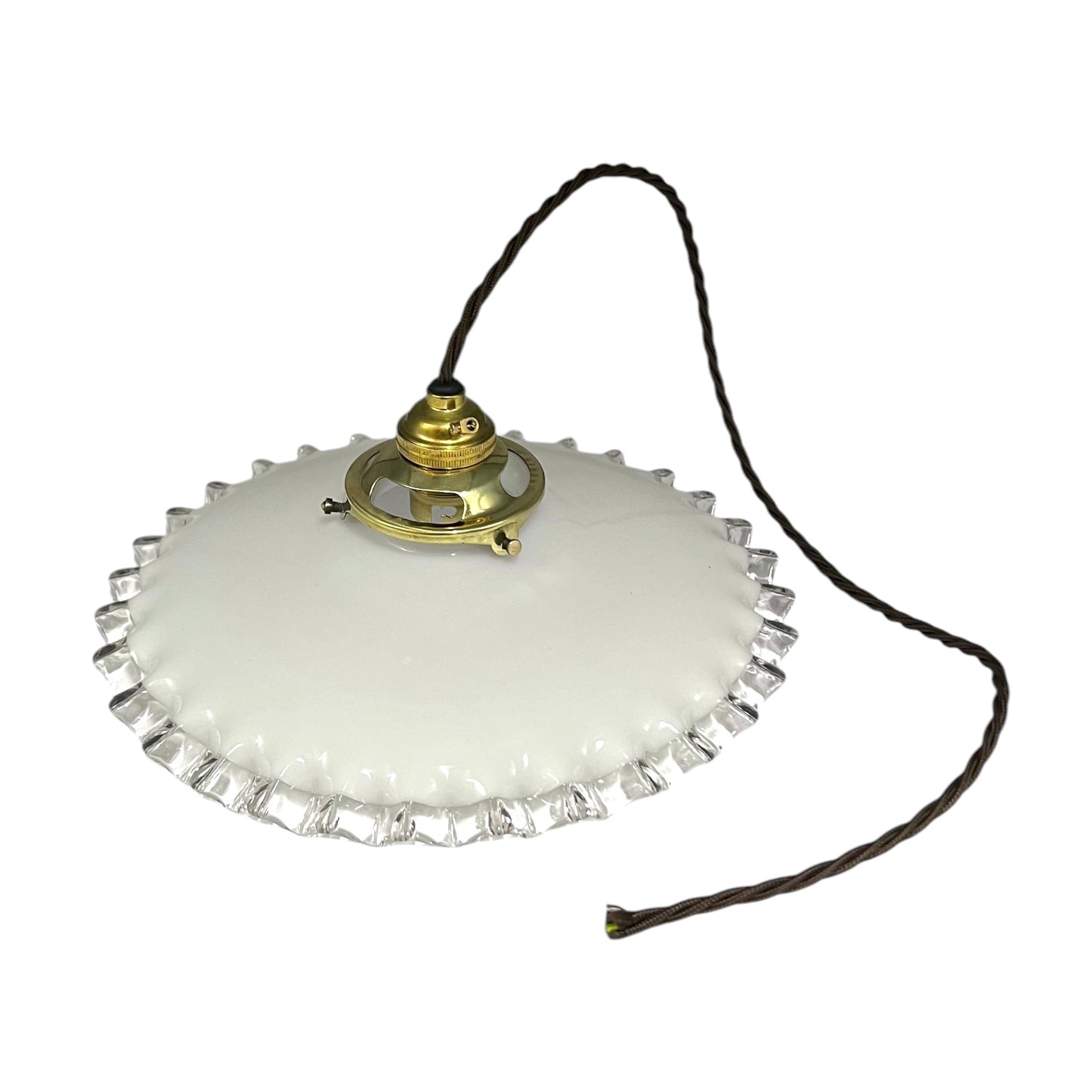 Vintage French Glass Ceiling Pendant Light, Milk Glass Hanging Lampshade 