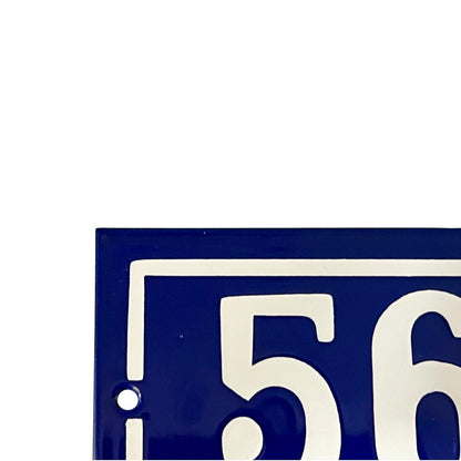 Vintage French Enamel Door Number 56 - Blue and White House Number