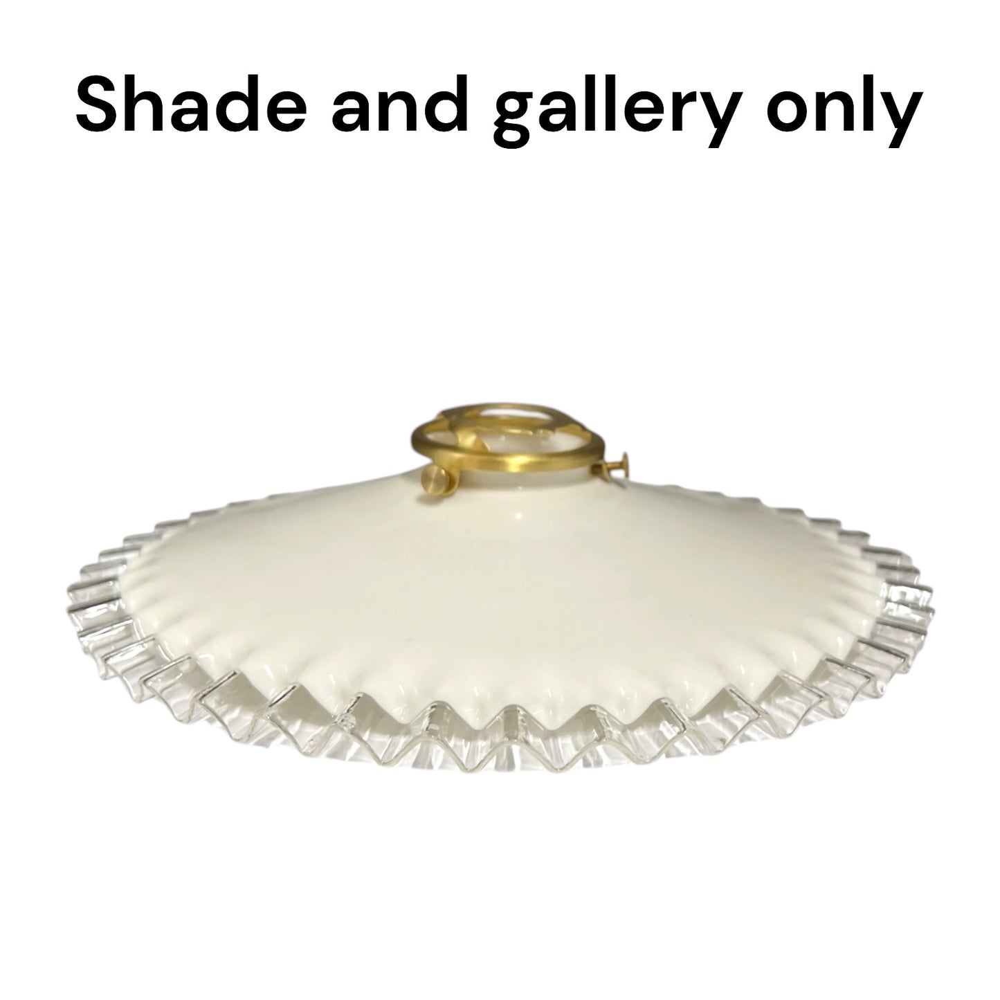 Vintage French Opaline Milk Glass Pendant Pie Crust Lampshade with Brass Collar