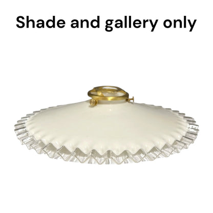 Vintage French Opaline Milk Glass Pendant Pie Crust Lampshade with Brass Collar