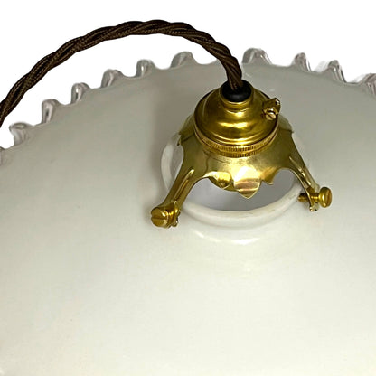 Vintage French Glass Ceiling Pendant Light, Milk Glass Hanging Lampshade