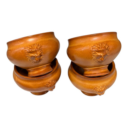 set of 4 French traditional lions head handle soup bowls on a white background