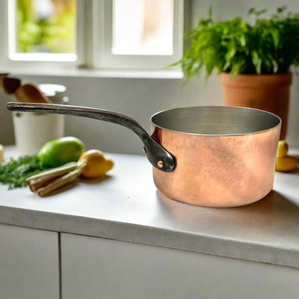 Vintage French Copper Saucepan Pot 18cm with Brand New Tin Lining 3mm 2.25kg for sale from All Things French Store