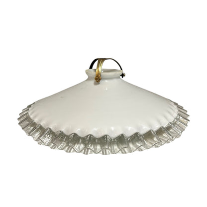 White pendant light with ruffled edge on a white background
