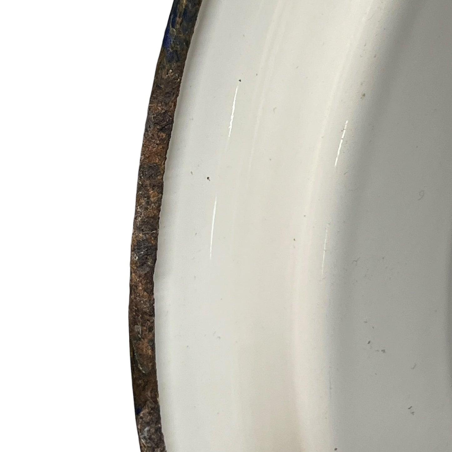 Close up of a vintage enamel lidded white bucket on a white background