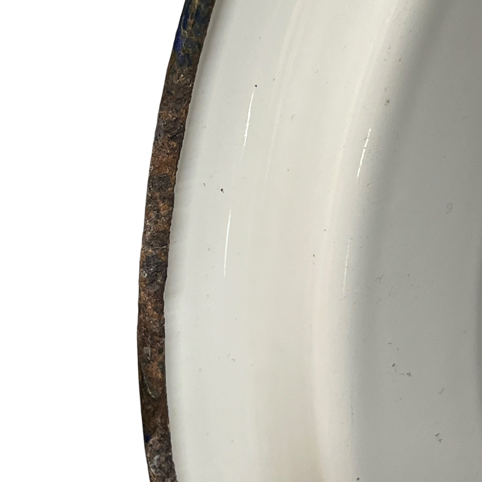 Close up of a vintage enamel lidded white bucket on a white background