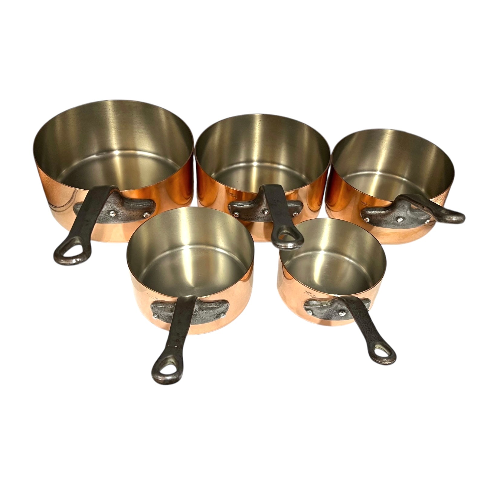 French Copper Pan Set, Copper Saucepans, Set of 5, Steel Lined, 1.5mm +5kg