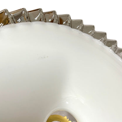 Vintage French Opaline Milk Glass Pendant Pie Crust Lampshade with Brass Collar