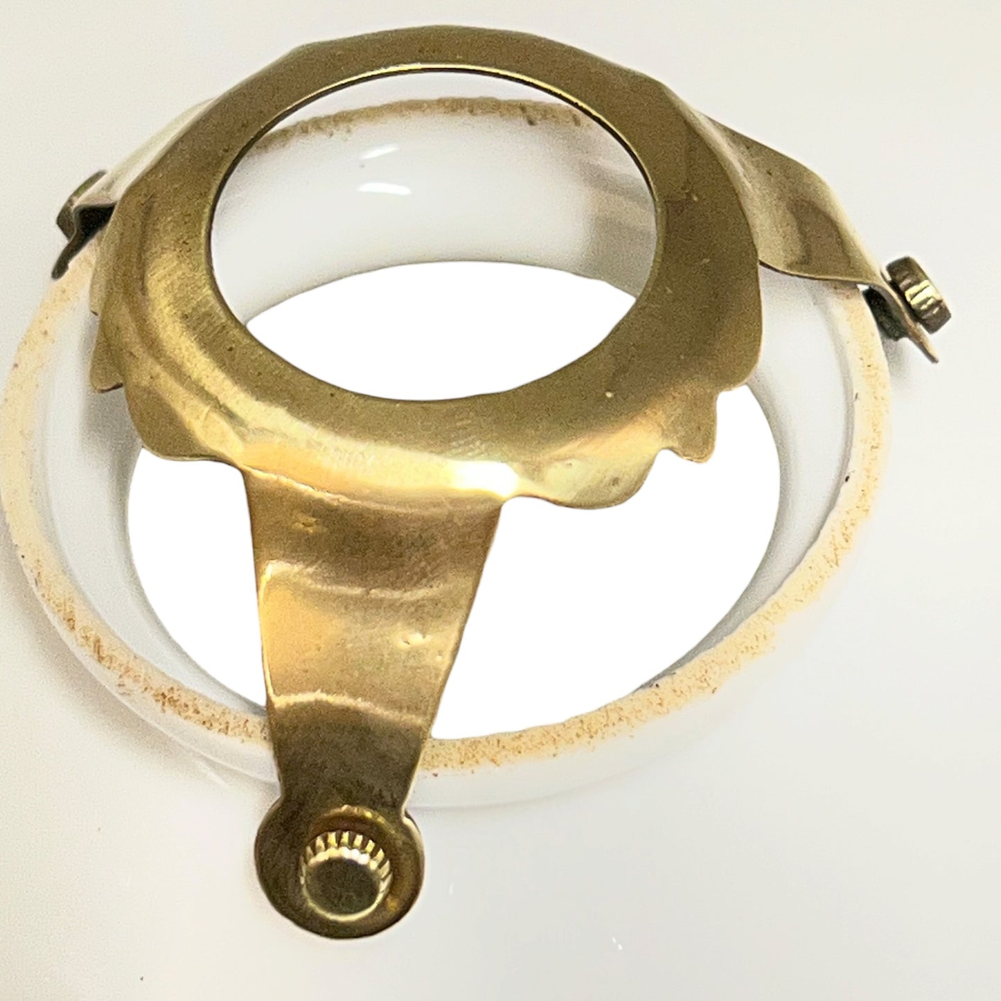 Vintage French Opaline Milk Glass Pendant Lamp Shade with Brass Collar