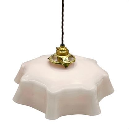 Vintage French Pendant Light, Pink Milk Glass, Hanging Interior Lampshade 