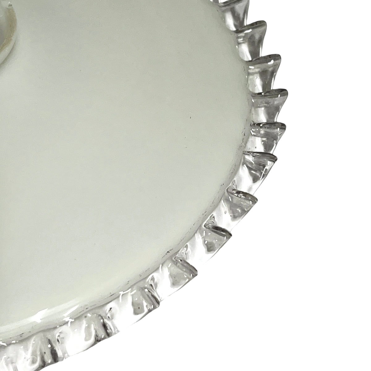 Vintage French Opaline Milk Glass Pendant Pie Crust Lampshade with Brass Collar