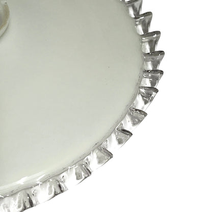 Vintage French Opaline Milk Glass Pendant Pie Crust Lampshade with Brass Collar