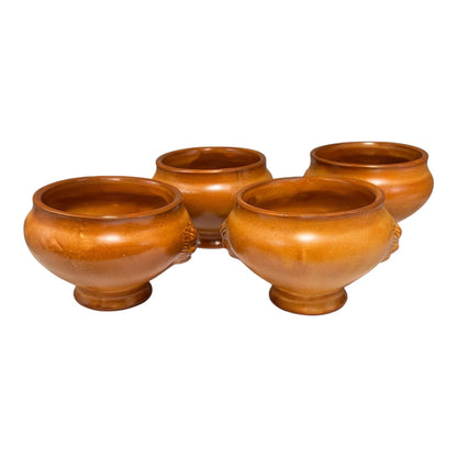 set of 4 French traditional lions head handle soup bowls on a white background