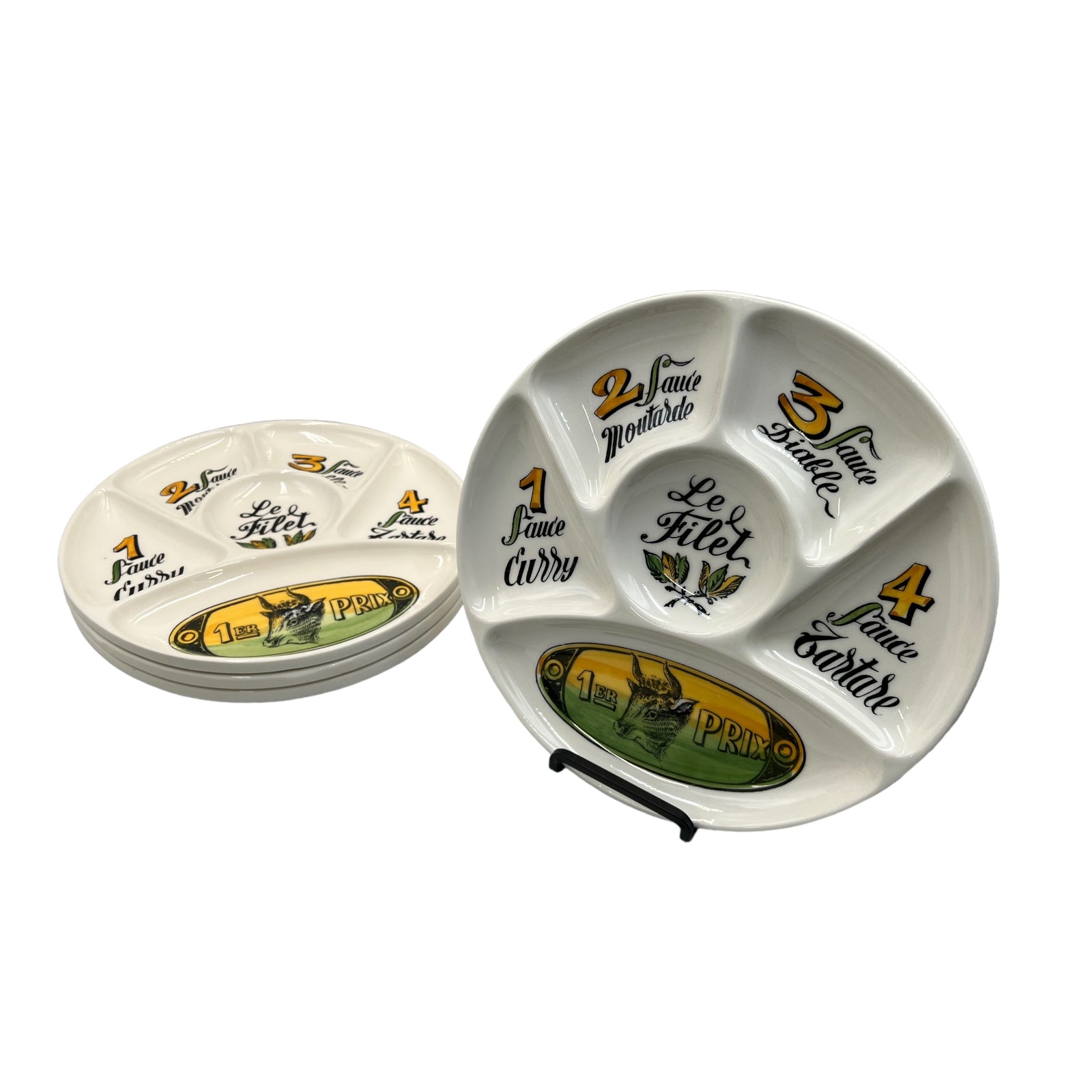 Fondue Plates and Bowl Set by Gien, Complete Vintage French Fondue Service 