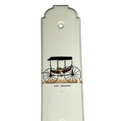 Decorative door push plate fingerplates with vintage car illustrations on a white background