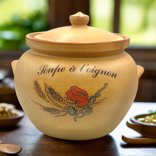 Vintage French Onion Soup Tureen – 3L Ceramic Crock with Lid | Rustic Country Kitchen
