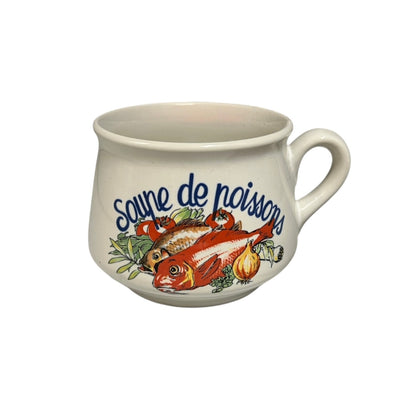 Mug with fish design and text 'Soupe de poisson' on a white background