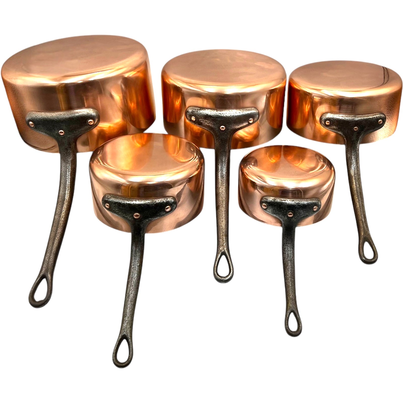 Vintage French Copper Saucepans, Copper Pots, Set of 5, Brand New Tin Lining 2mm 6+kg 