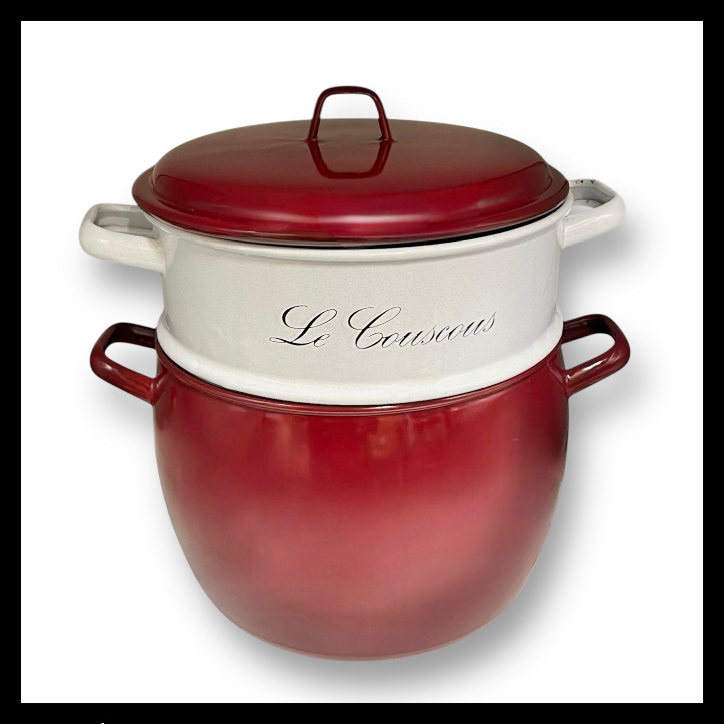 French Vintage Enamel Stockpot, Retro Couscous Steamer Saucepan Pot 10L 