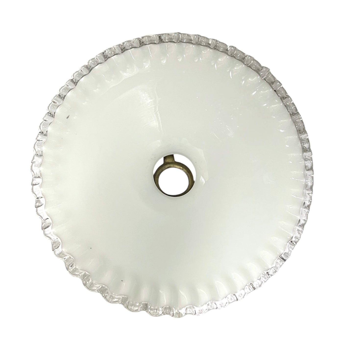 close up of inside of a white glass lampshade