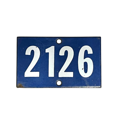 French blue and white enamel vintage door or gatepost numbers 