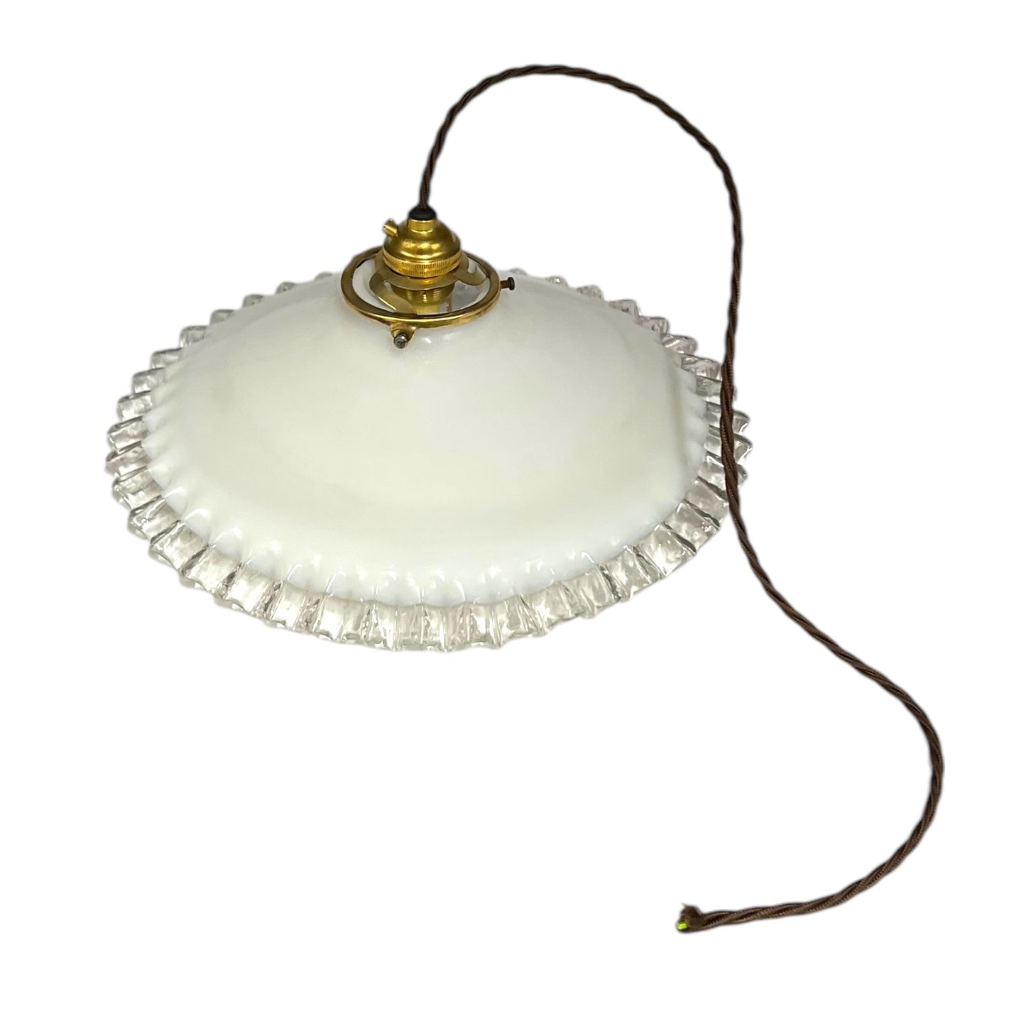 Vintage French Glass Ceiling Pendant Light, Milk Glass Hanging Lampshade