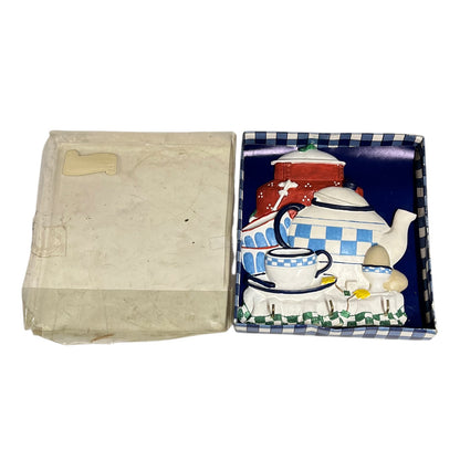 Vintage French Hand-Painted Resin Tea Towel Holder – 3 Hook Kitchen Plaque