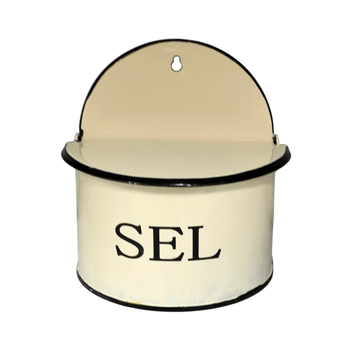 French Vintage Style Enamel Salt Box – Cream SEL Wall Hanging Pot | Farmhouse Kitchen Décor