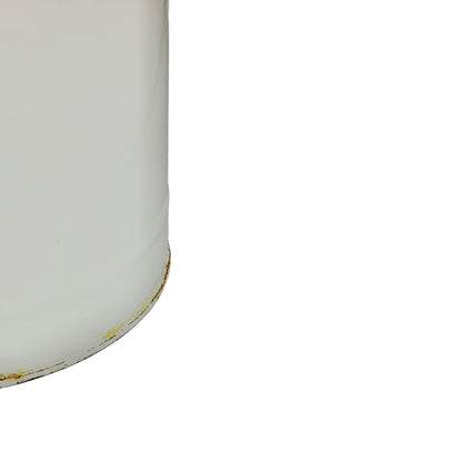 Close up of a vintage enamel lidded white bucket on a white background