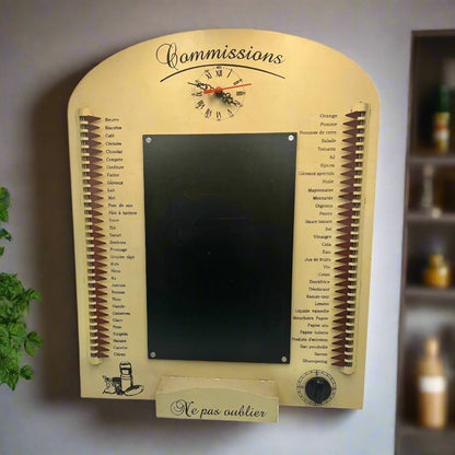 French Shopping List Reminder Board, Kitchen Timer & Clock, Wall Hanging for sale from All Things French Store