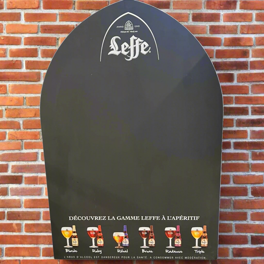 Leffe beer promotional board against a brick wall for sale from All Things French Store