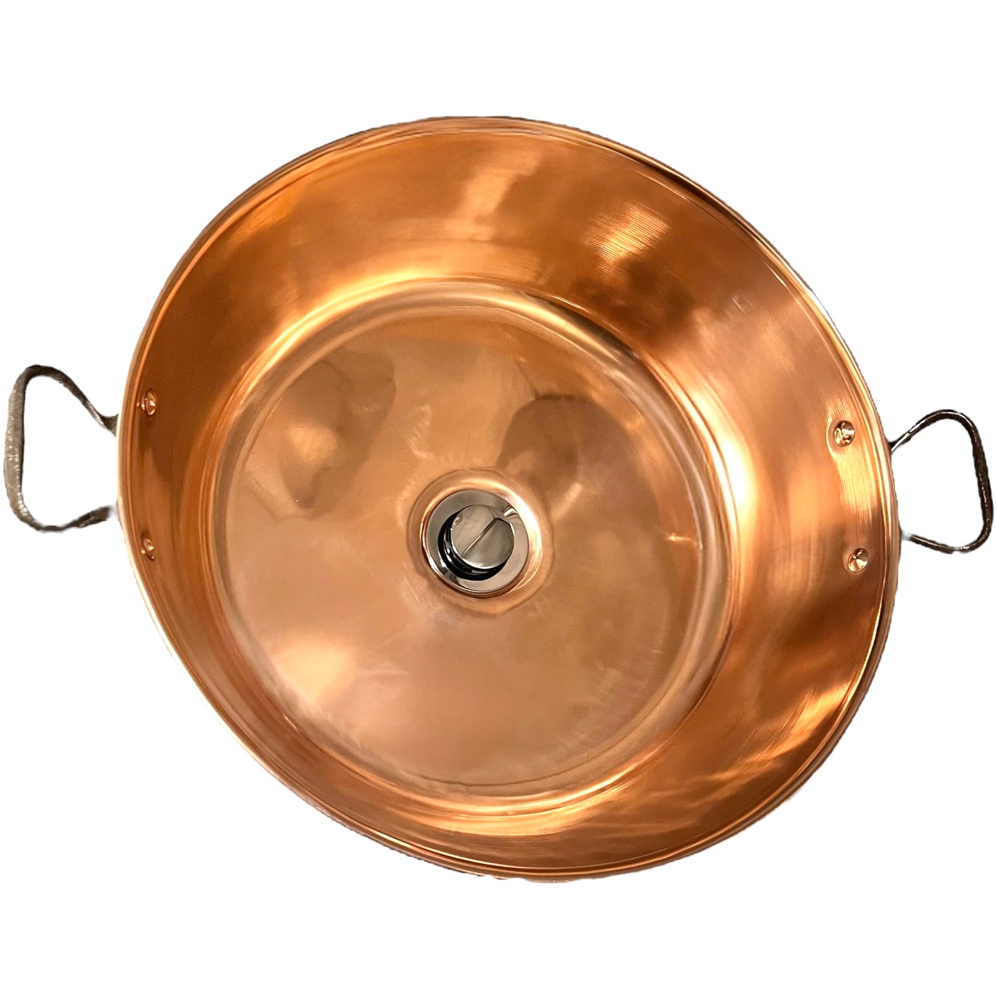 Copper pot with handles on a white background