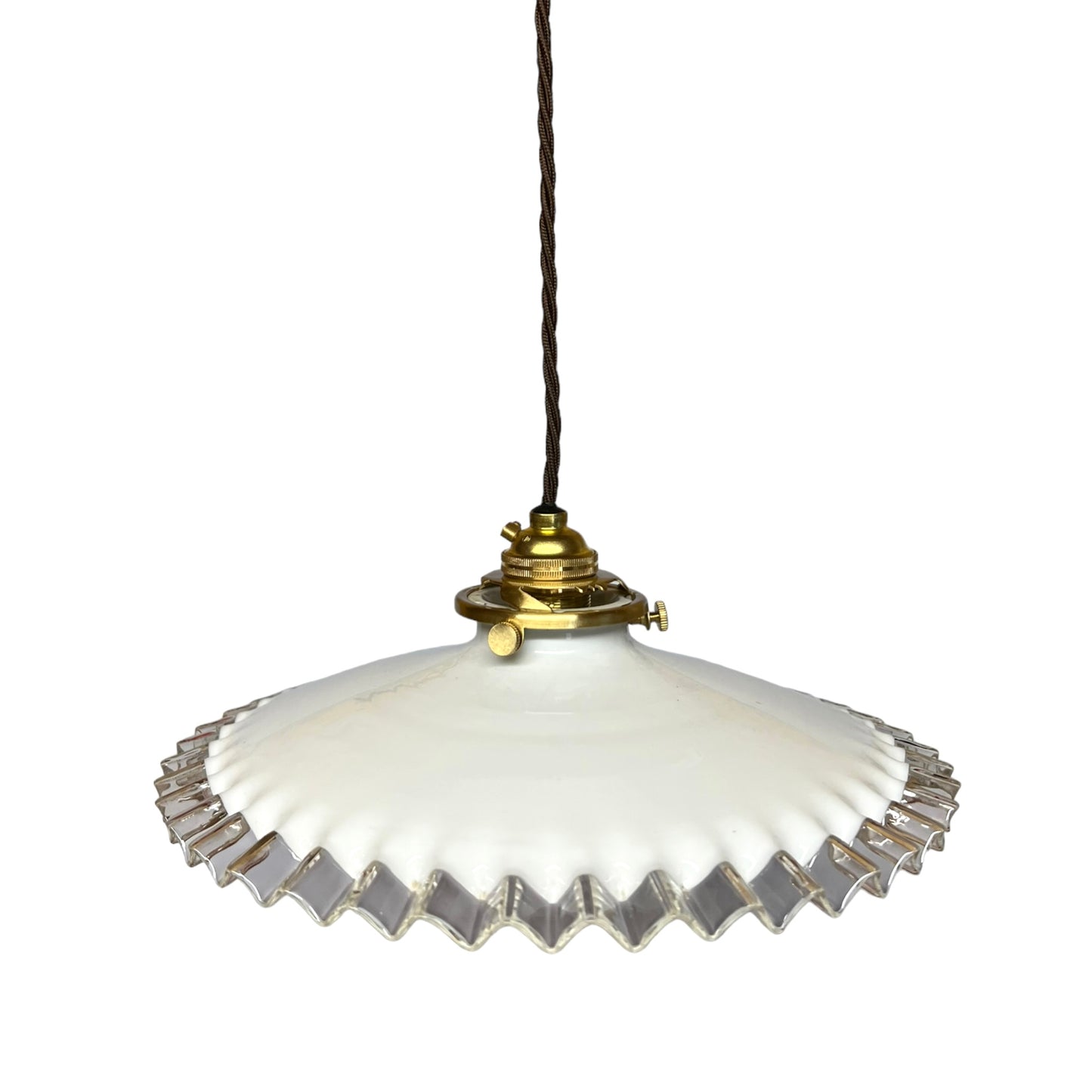image French vintage pendant opaline pie crust light with new fittings