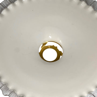 Vintage French Opaline Milk Glass Pendant Pie Crust Lampshade with Brass Collar