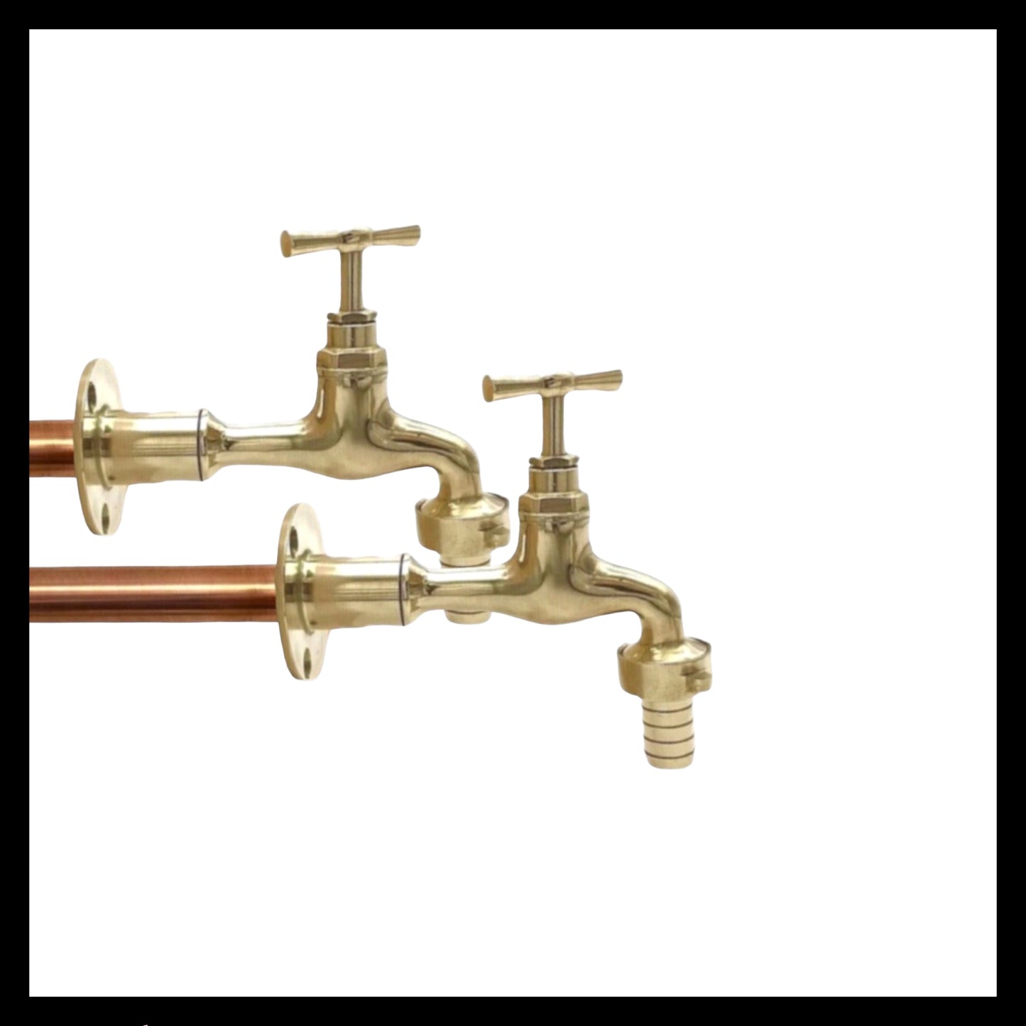 Pair of brass and copper wall mounted faucet taps ideal for kitchen or bathroom for sale by All Things French Store