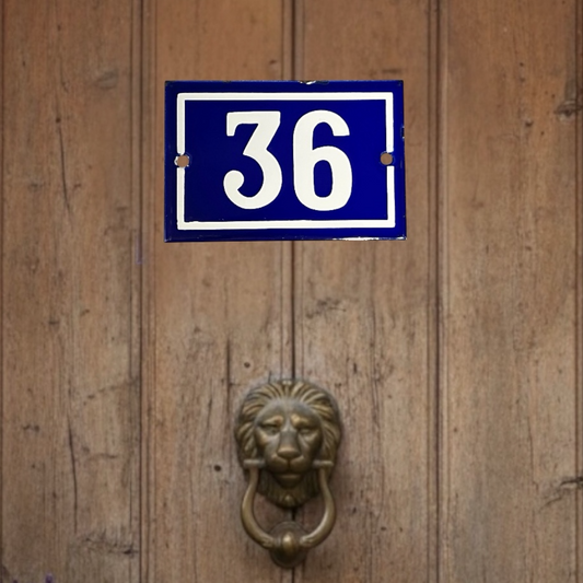 Vintage French Enamel Blue and White Door Number 36