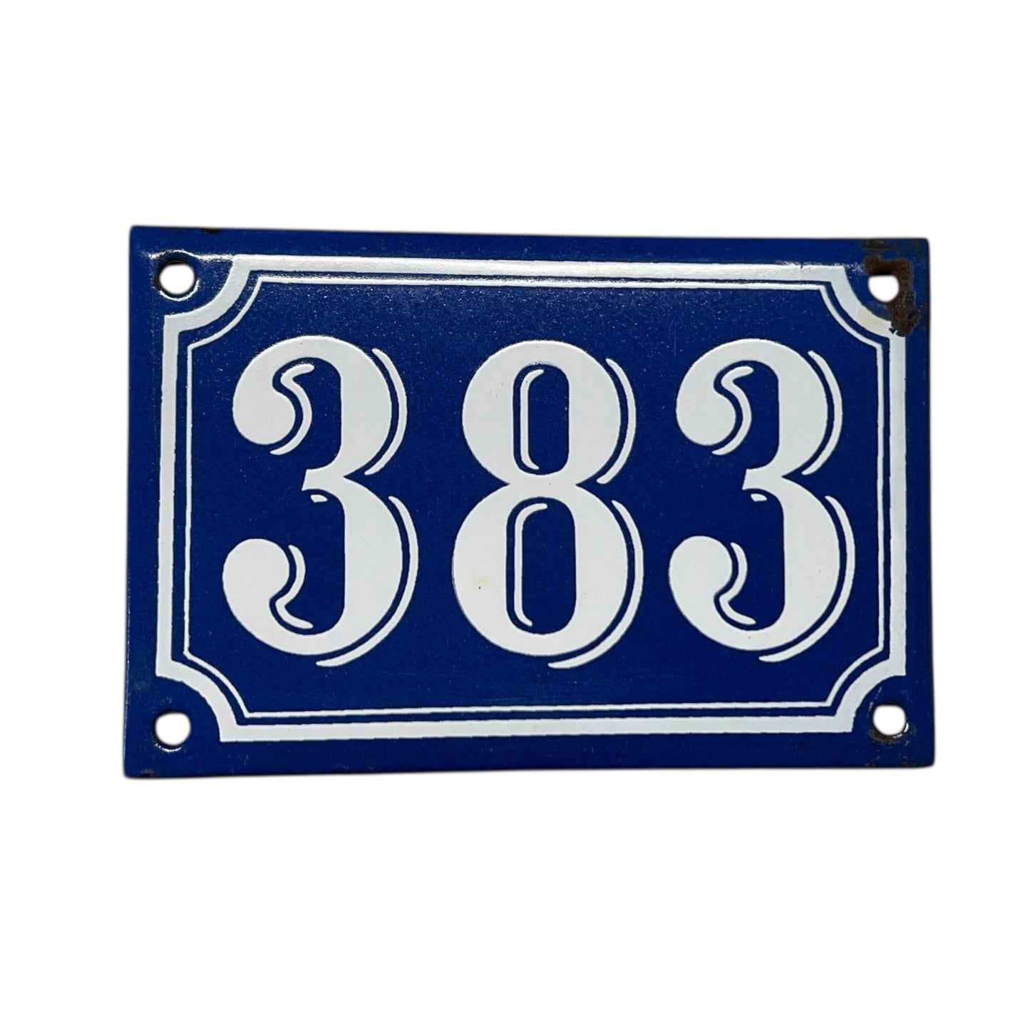 French Vintage Antique Enamel Door Number 383, White and Blue House Number 383 for sale 