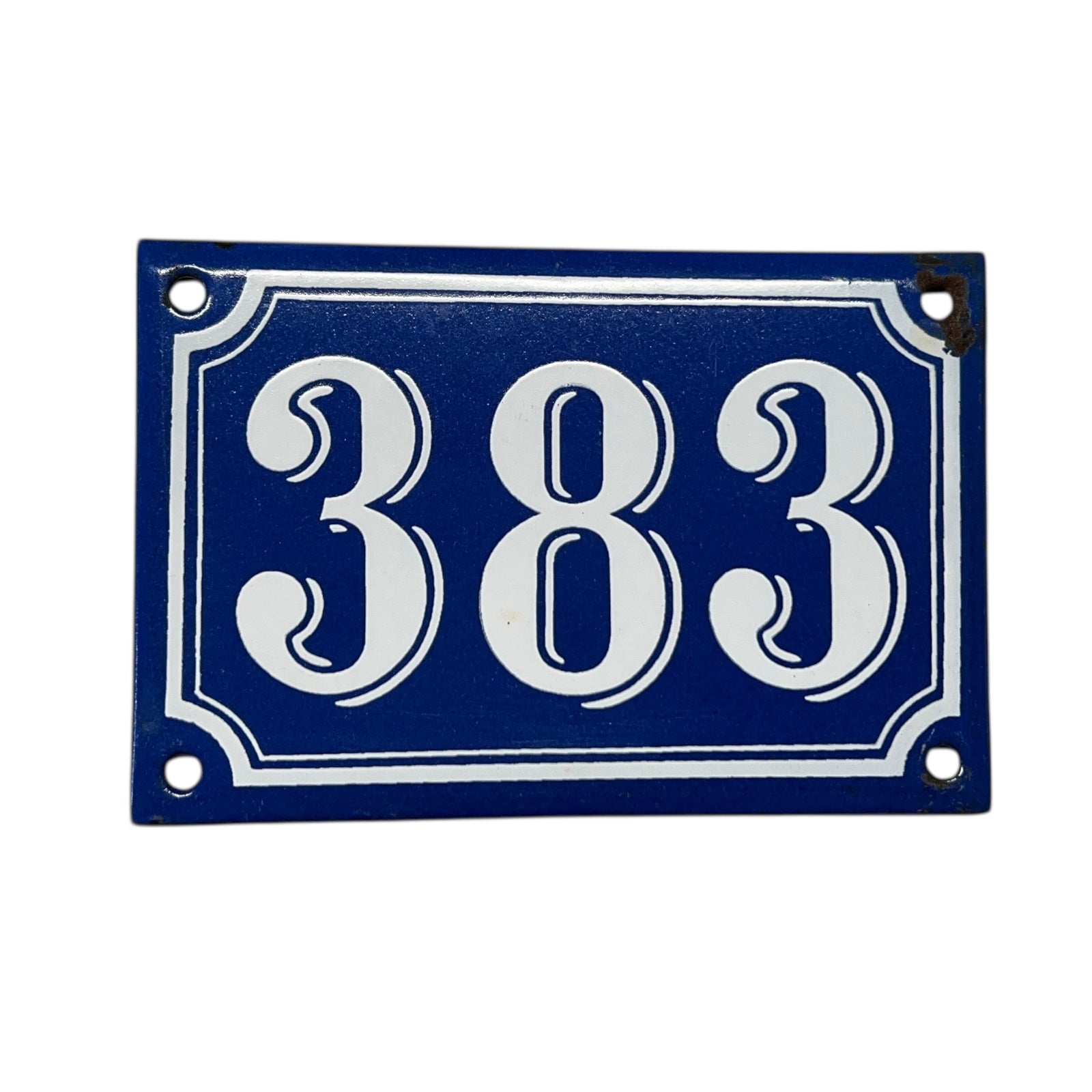 French Vintage Antique Enamel Door Number 383, White and Blue House Number 383 for sale 