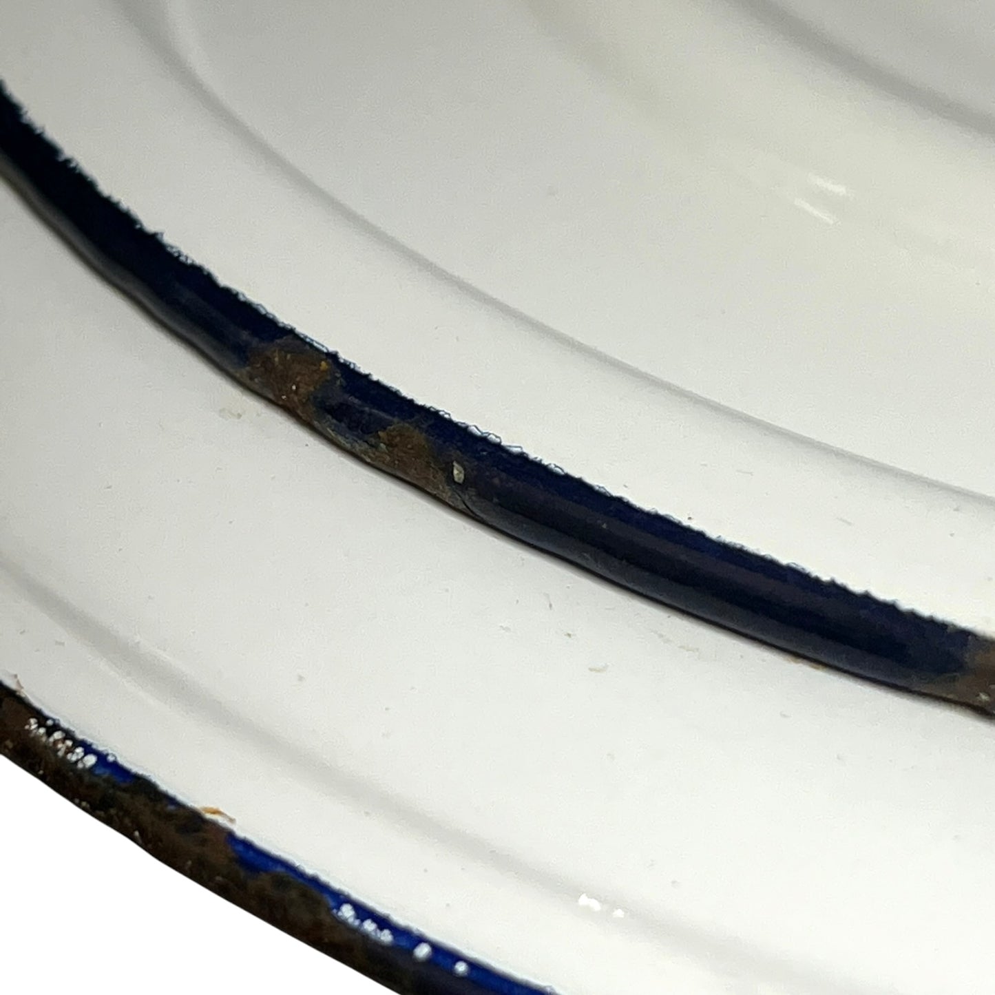 Close up of a vintage enamel lidded white bucket on a white background