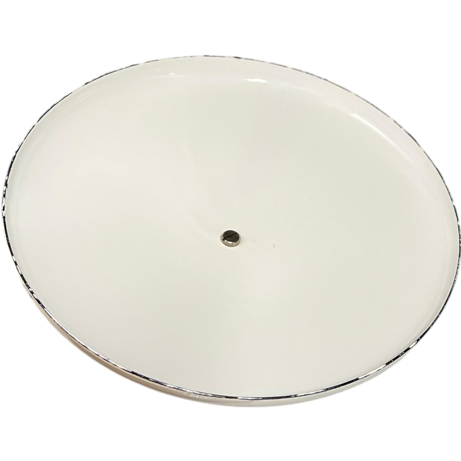 close up of White enamel saucepan lid inside on a white background
