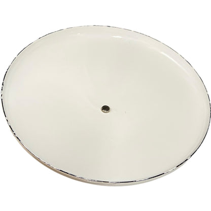 close up of White enamel saucepan lid inside on a white background