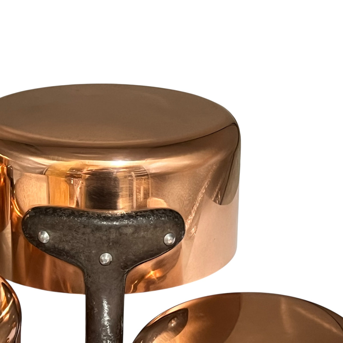 Vintage French Copper Saucepan Set of 4 | 2mm Thick | Aluminium Lined Cast Iron Handles