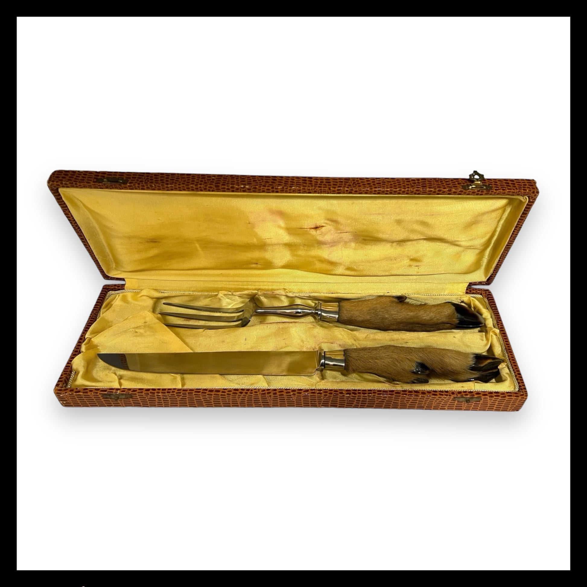 Vintage French Taxidermy Deer Hoof Handle Cutlery Set in original Box for sale from All Things French Store