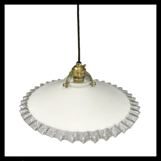 Vintage French Glass Ceiling Pendant Light, Milk Glass Hanging Lampshade