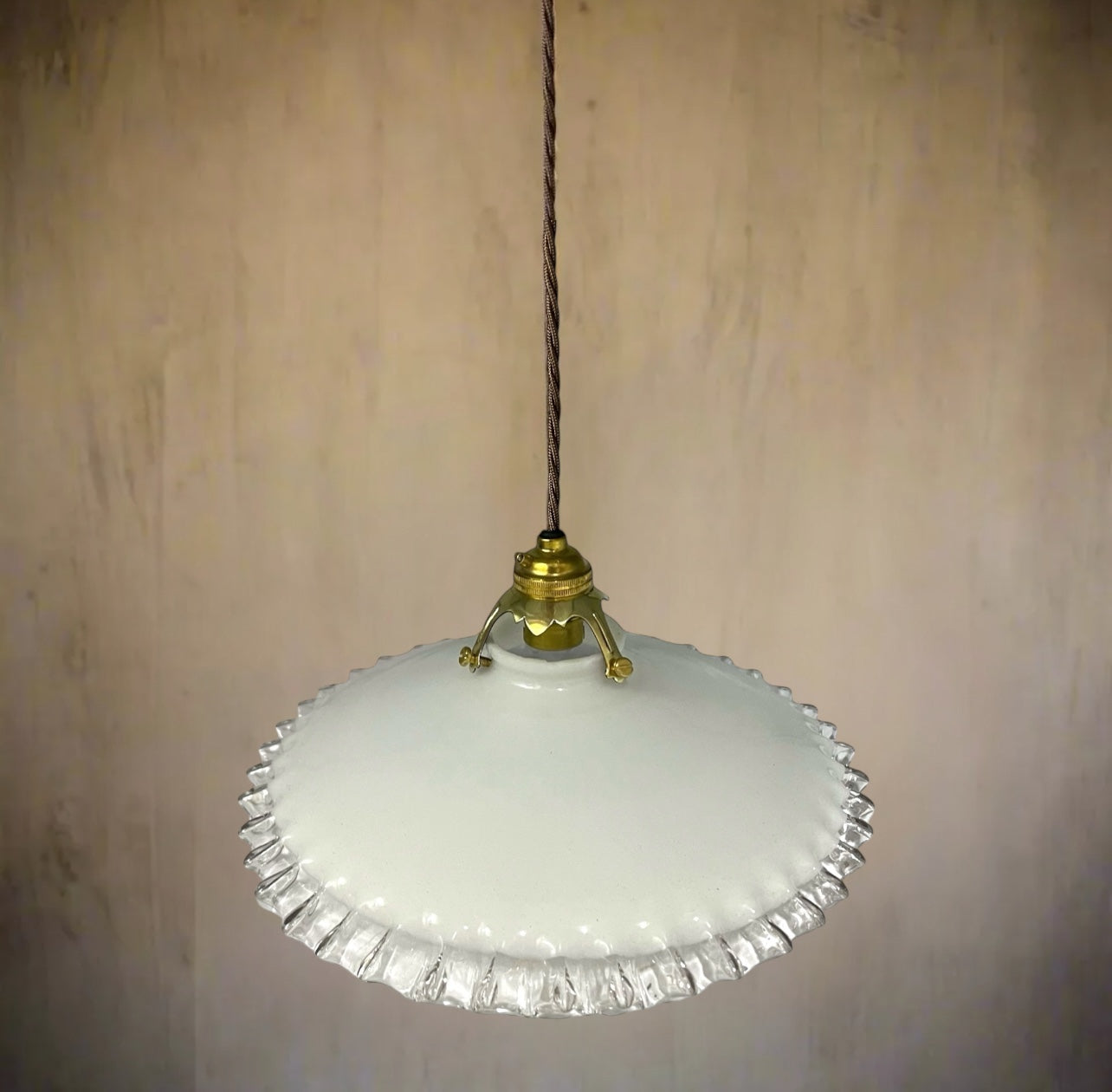 Vintage French Glass Ceiling Pendant Light, Milk Glass Hanging Lampshade