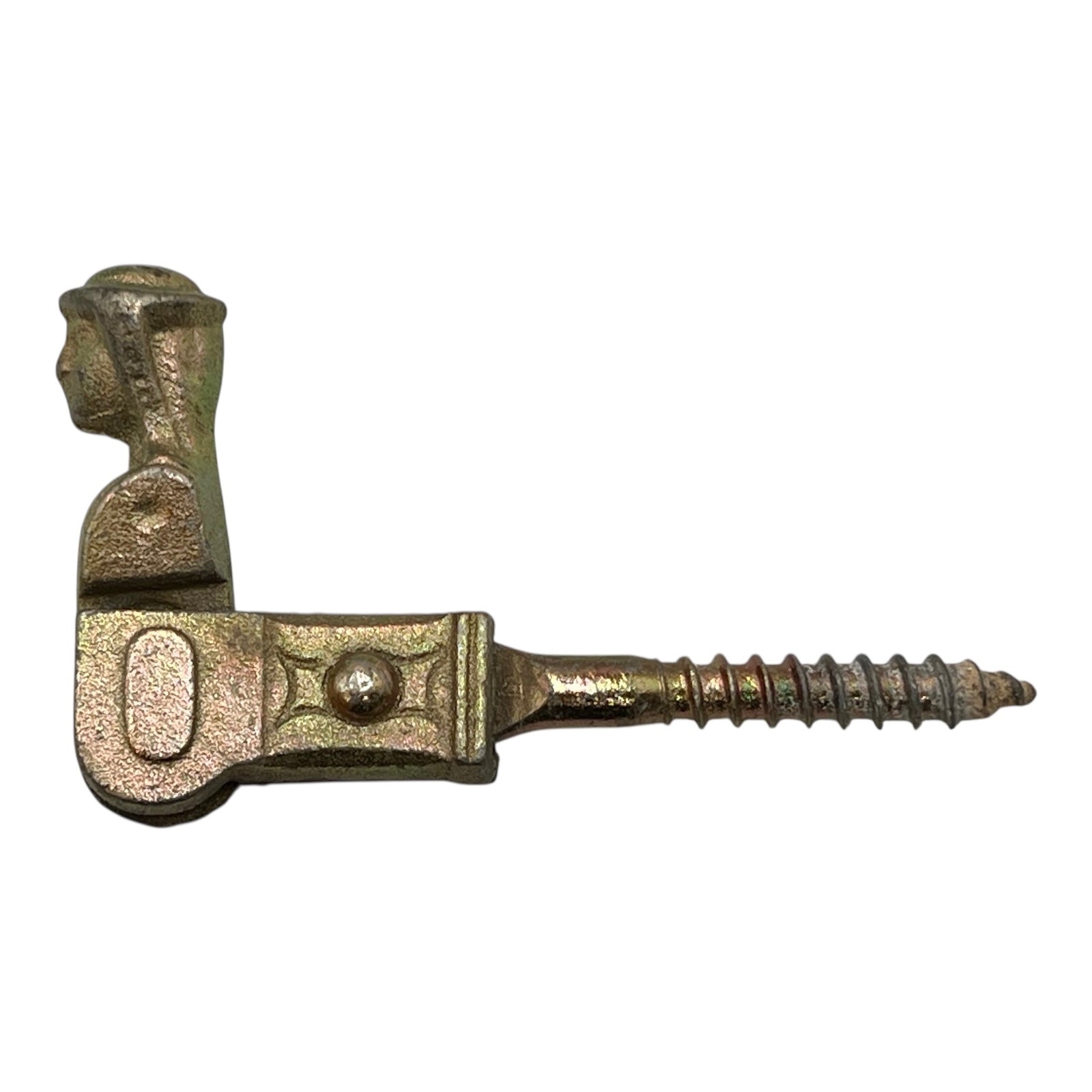 Brass coloured French decorative shutter bracket on a white background